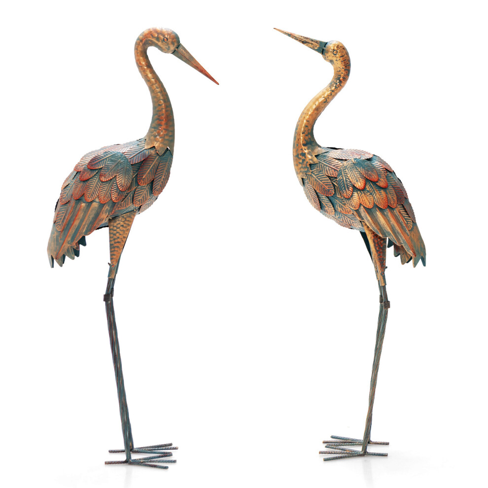 Casart 2-Piece Crane Garden Statue Set Crane Sculpture Statue Decoy