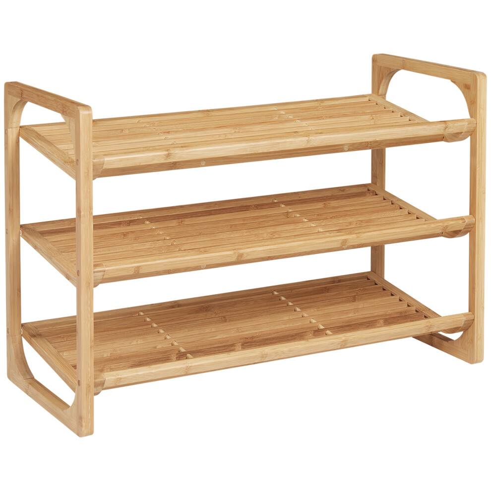 HOMCOM Bamboo Shoe Rack, 3-tier Shoe Storage Shelf for 9 Pair Shoes
