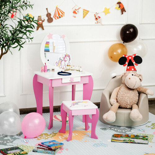 Casart Kids Vanity Table and Chair Set Princess Makeup Dressing Table 2