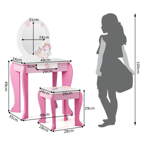 Casart Kids Vanity Table and Chair Set Princess Makeup Dressing Table 1