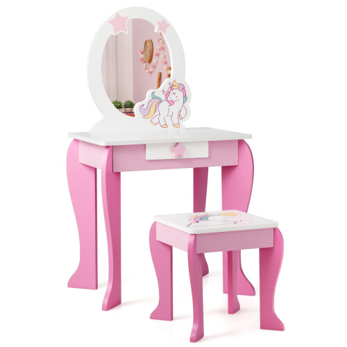 Casart Kids Vanity Table and Chair Set Princess Makeup Dressing Table