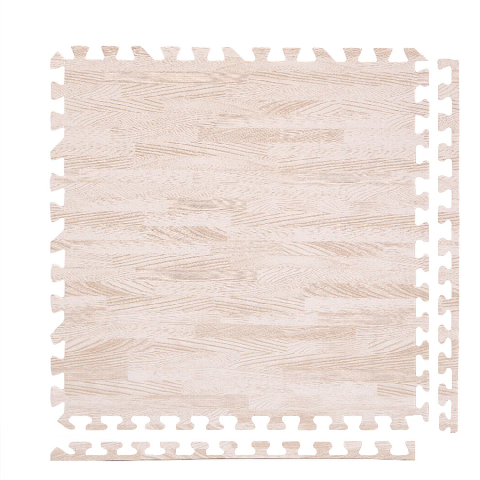 (Beige) 12 pcs 24x24" Interlocking Floor Mats 48sq.ft Waterproof Gym Flooring Wood Grain Puzzle Mats for Floor Exercise,