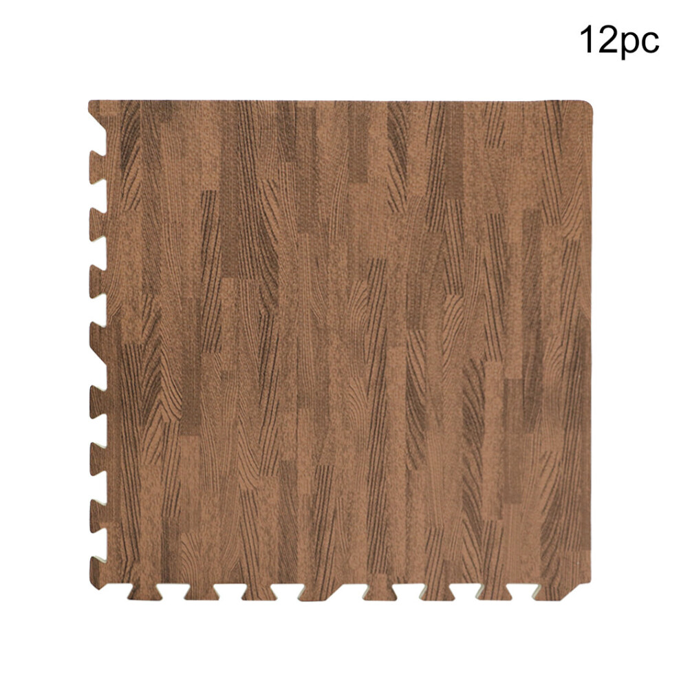 (Brown) 12 pcs 24x24" Interlocking Floor Mats 48sq.ft Waterproof Gym Flooring Wood Grain Puzzle Mats for Floor Exercise,