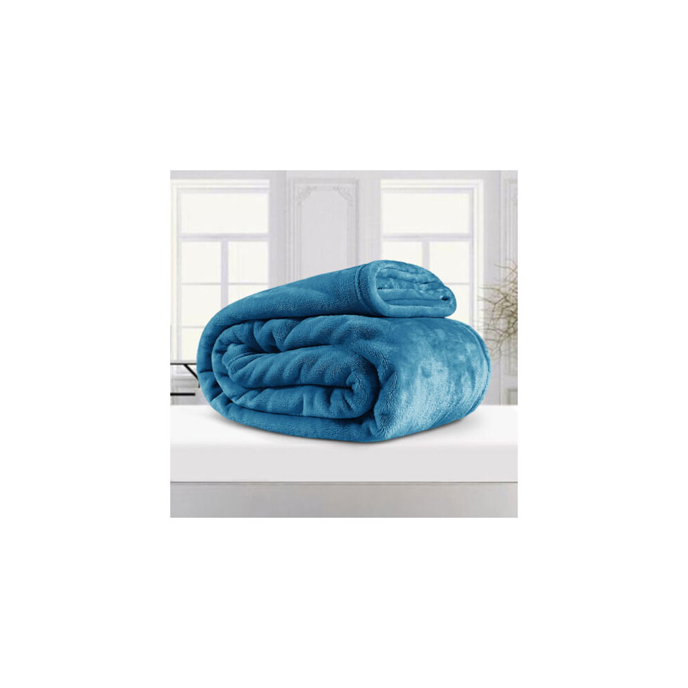 (TEAL, KING) Soft Warm Blankets Fleece Sofa Bed Throw Fluffy