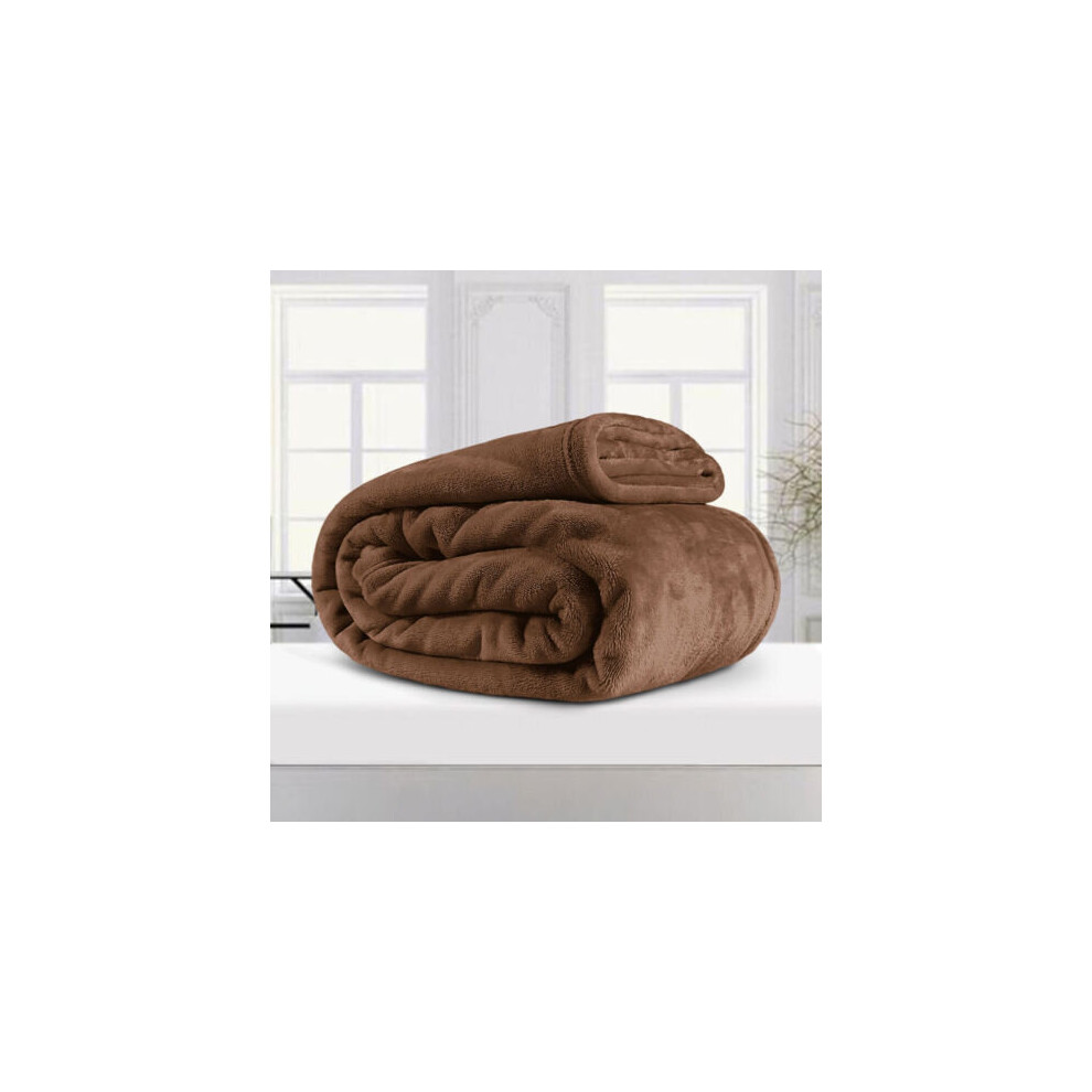 (COFFEE, DOUBLE) Soft Warm Blankets Fleece Sofa Bed Throw Fluffy