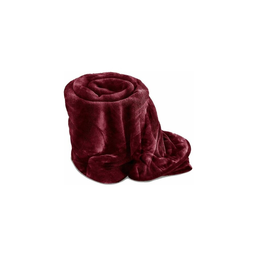 (BURGUNDY, DOUBLE) Soft Thick Fleece Blanket Sofa/Couch/Bed Throw UK