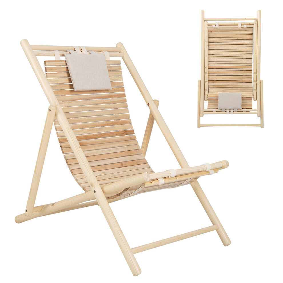 Outdoor Adjustable Sling Chair Folding Wooden Lounger