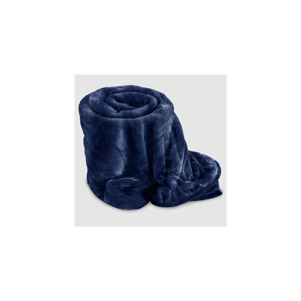 (NAVY BLUE, KING) Soft Warm Blankets Fleece Sofa Bed Throw Fluffy