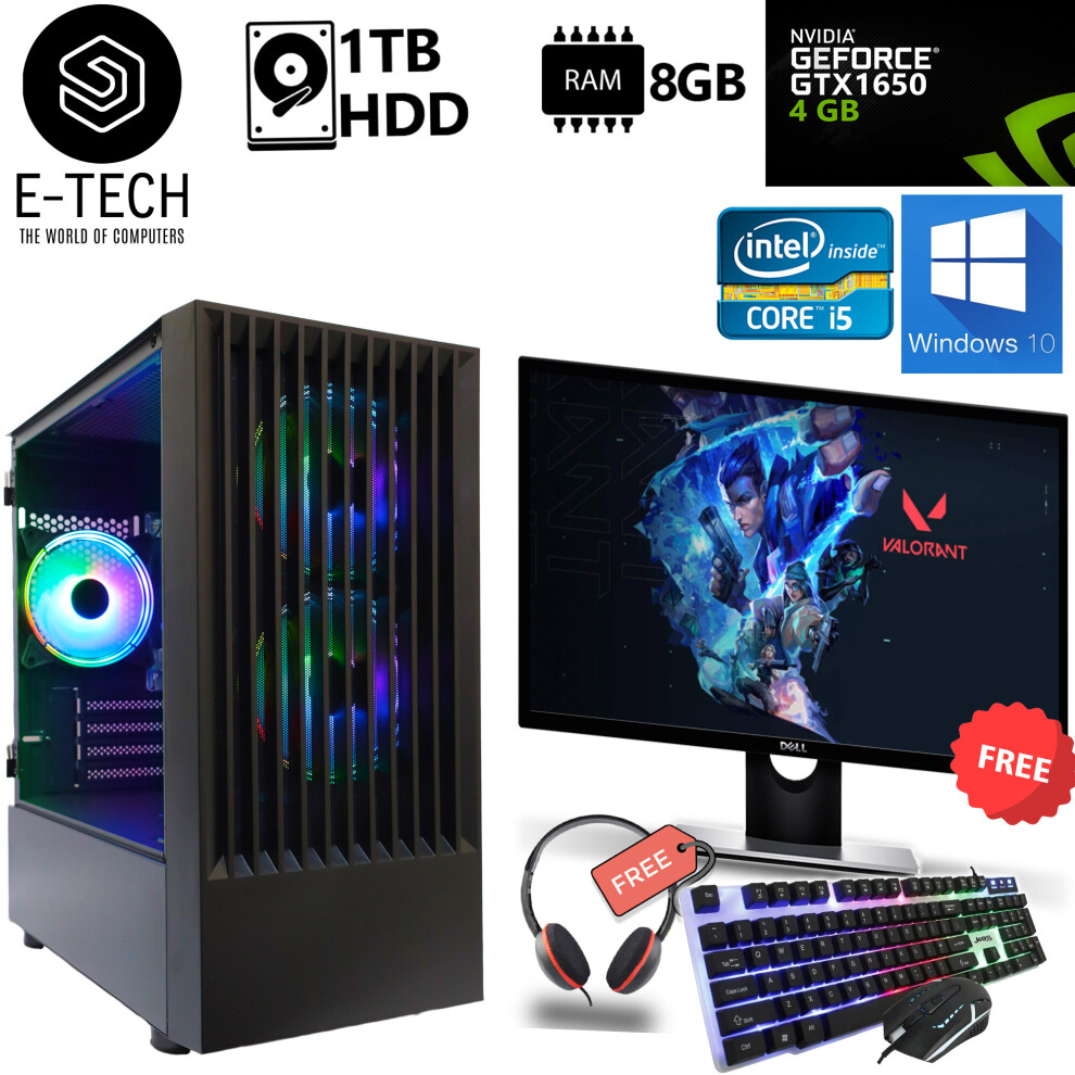 Refurbished Gaming PC Computer Bundle Intel Quad Core i5 8GB 1TB HDD GTX 1650 W10 
