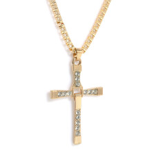 (Gold) Fast The And The Furious 8 Toretto Men Chain Necklace Silver Crucifix Pendant