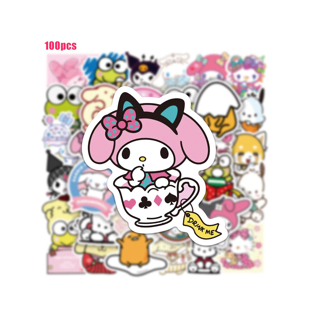 Kuromi 100pcs Sanrio Melody Stickers Waterproof Reusable Graffiti Luggage Decor