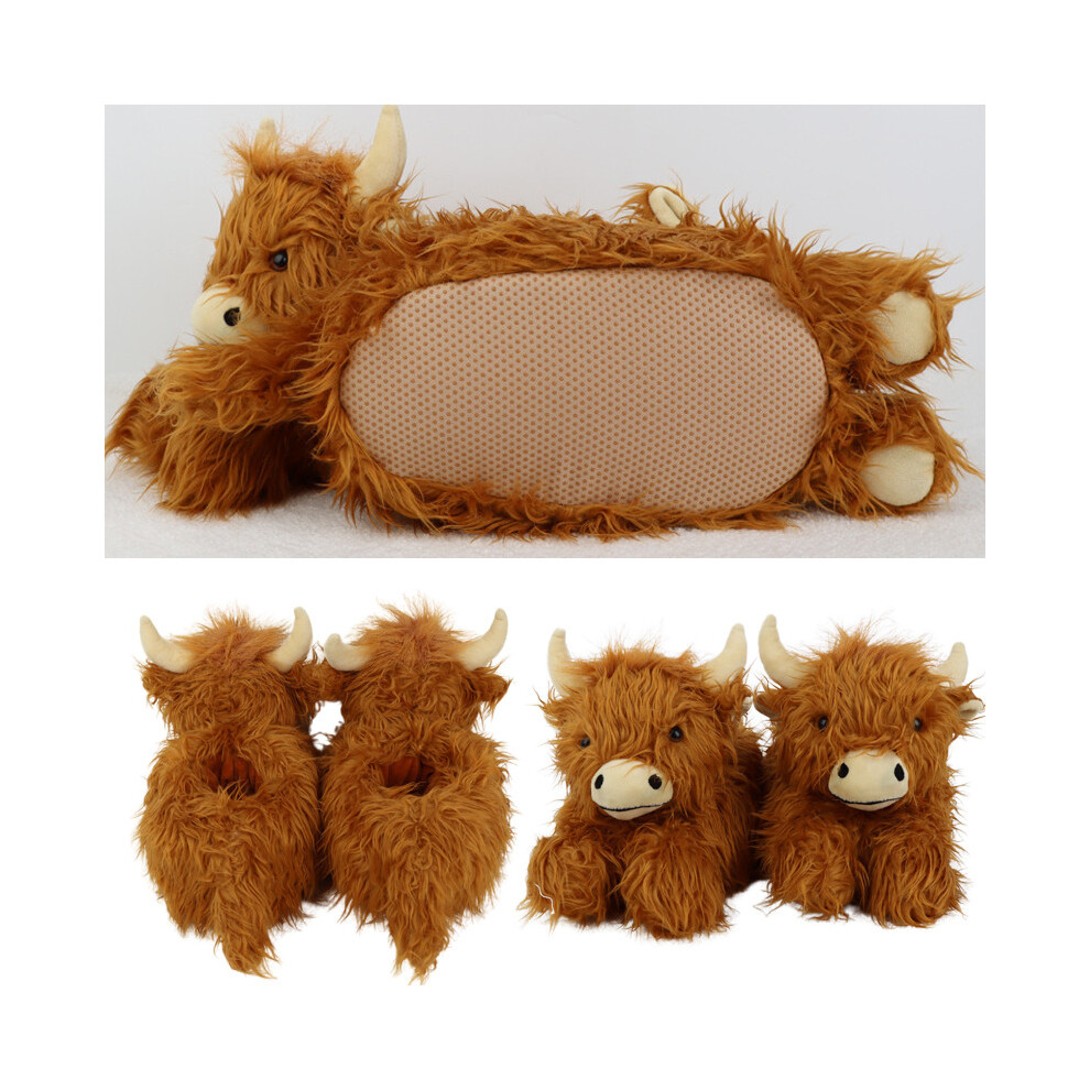 Dinamr Plush Cow Highland Slipper Scottish Cow Slippers Warm Indoor Home Gift Xmas