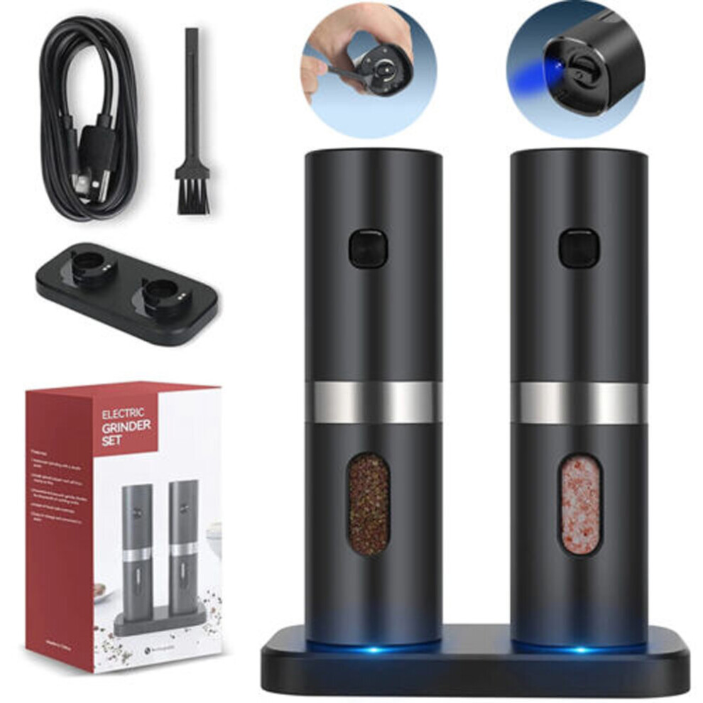 Sinodragon 2Pcs Home Electric Salt And Pepper Mill Grinder Set Usb Rechargeable