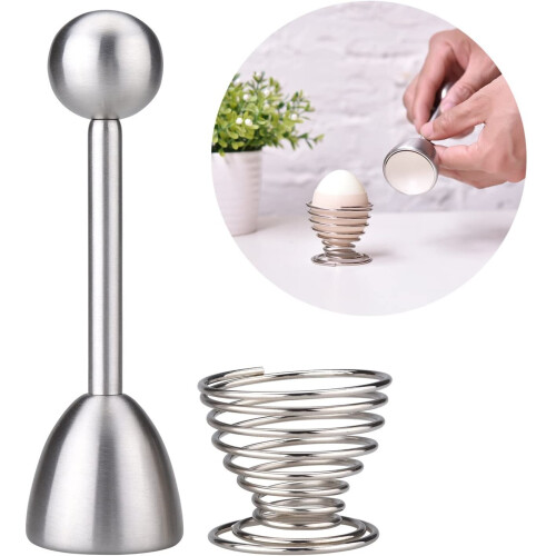 Egg Topper with Egg Cup C Egg Opener, Egg Cutter Cracker Stainless Steel, 14 cm