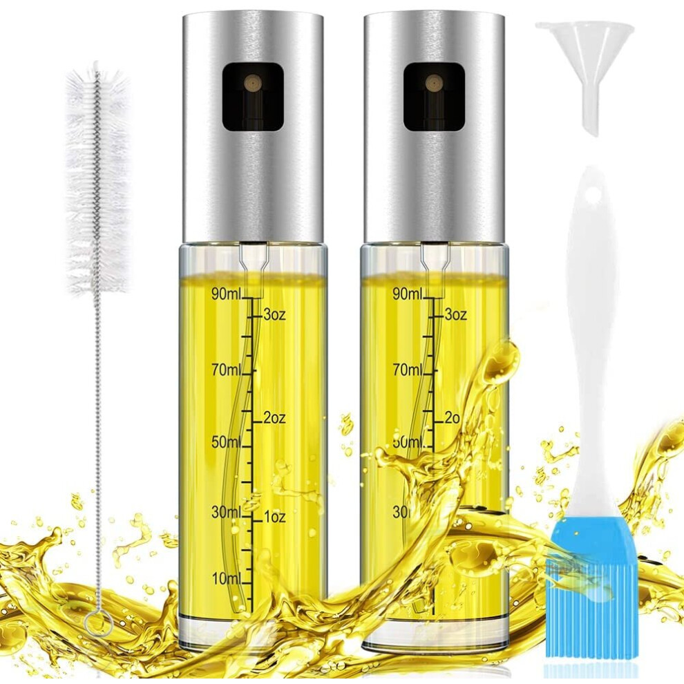 Set of 2 Oil Sprayers, Oil Misters, Oil Spray Bottles with Tube Cleaning Brush and Funnel for Cooking, Barbecues, Grilling, Pasta, Salads, Baking, 100
