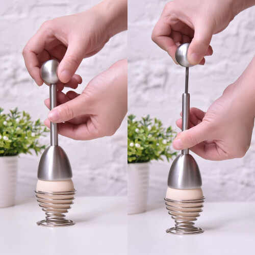 Egg Topper with Egg Cup C Egg Opener, Egg Cutter Cracker Stainless Steel, 14 cm 1