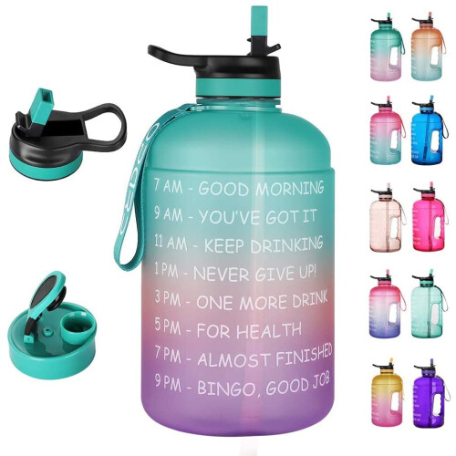 2 Litre Motivational Water Bottle with Time Markings & Straw Half ...