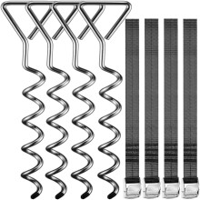 4 Ground Anchor Trampoline 42.5 cm 5 Coils 900 kg Adjustable Straps Rustproof Safety Set Ground Anchor Attachment