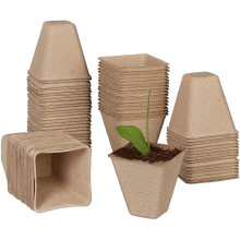 Set of 80 Biodegradable Square Paper Plant Pots 8 x 8 x 8 cm Natural