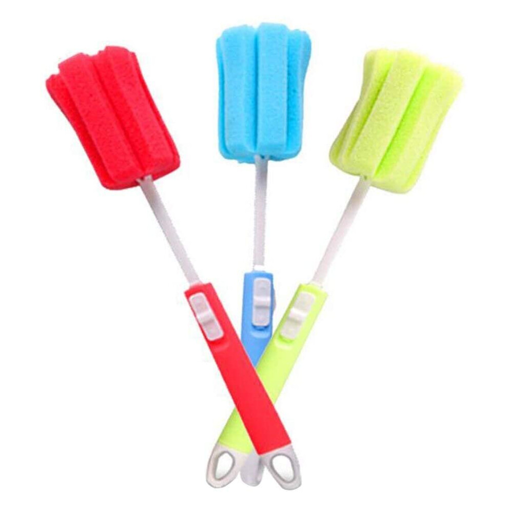 3PCS Sponge Cleaning Brush - Adjustable Plastic Long Handle Cup Feeding Bottle Scrubber Cleaning Brushes With Soft Foam Sponge for Coffee Glasses