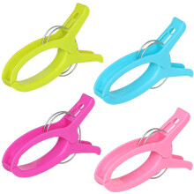 Large Clips, for Towels, Beach and Sun Loungers, in Various Bright Colours, Plastic, Deluxe Edition with Extra Strong Metal Springs, Pack of