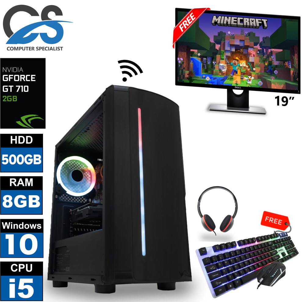 (With 19" Screen) Gaming Bundle PC 22" Core i5 HDD 500GB Nvidia GT710 2GB 8GB RAM Wi-Fi Windows 10-image-OPC-PBHMJJ5-REFURBISHED