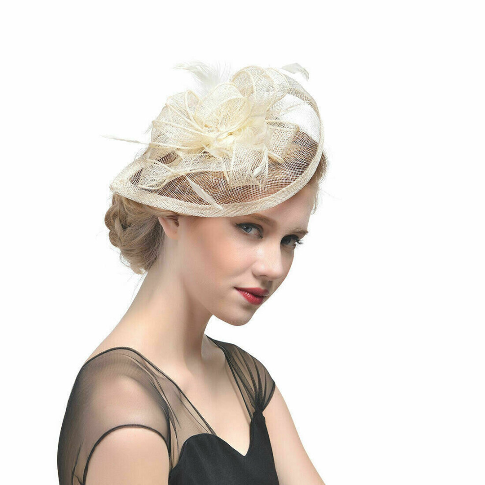 (Beige) Women Aliceband Hat Fascinator Headband Ladies Hat