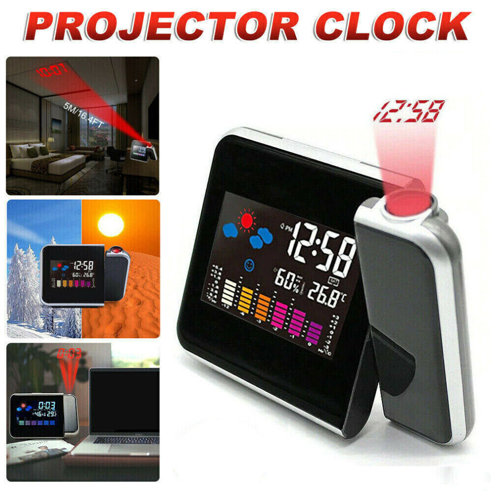 Digital LED Alarm Clock Temperature Display Weather Forecast Projector