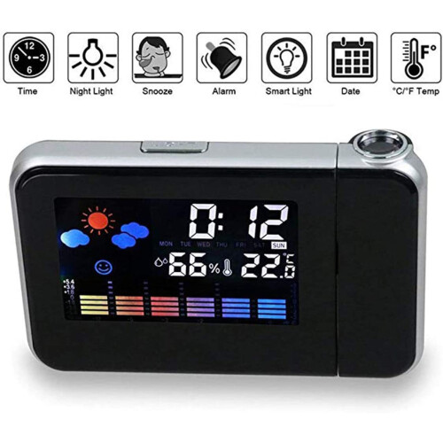 Digital LED Alarm Clock Temperature Display Weather Forecast Projector 2
