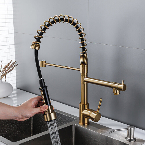 Kitchen Sink Mixer Taps Pull Down Spray Spout Brass Monobloc Kitchen Tap Chrome with Pull Out Spray High-Arch Spout Kitchen Tap