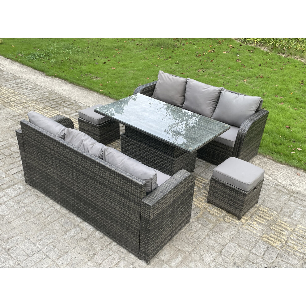 Fimous Outdoor Rattan Garden Furniture Sofa Set Dining Table 8 Seater