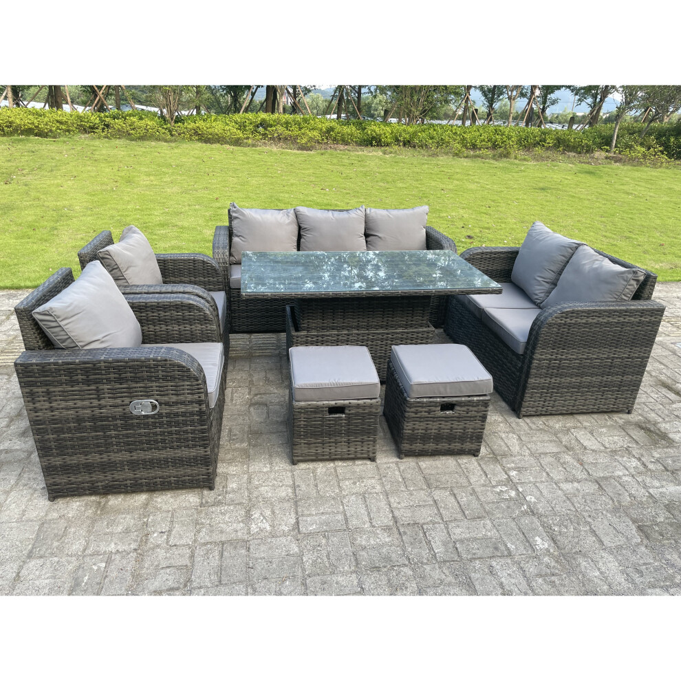 Fimous  Rattan Outdoor Garden Furniture Lifting Adjustable Dining Sets 9 Seater