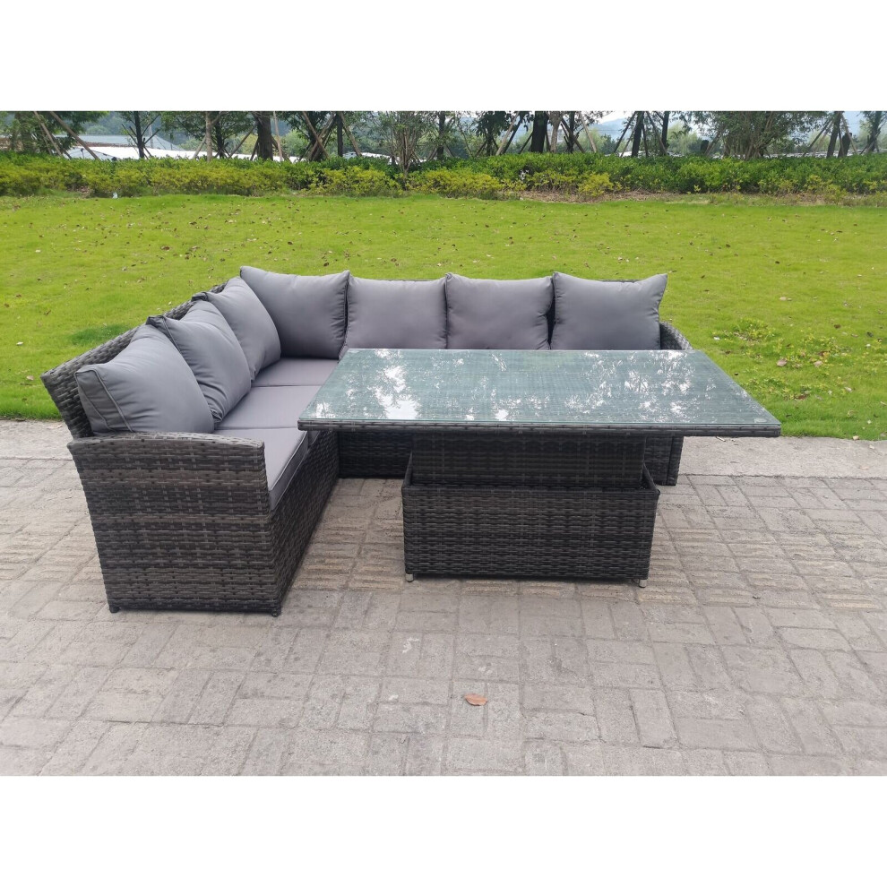 Fimous High Back Corner Rattan Garden Furniture Sofa Dining Rising Table 6 Seater