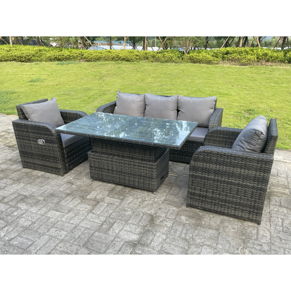 Fimous Rattan Outdoor Garden Furniture Lifting Adjustable Dining Table Sets
