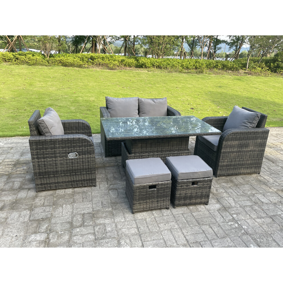 Fimous Rattan Outdoor Garden Furniture Lifting Adjustable Dining Or Coffee Table Sets6 Seater