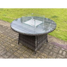 Fimous Outdoor Rattan Gas Fire Pit Dining Round Table Gas Heater Burner Garden Furniture
