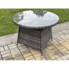 Fimous Round Outdoor PE Rattan Dining Table Garden Furniture Accessory ClearTempered Glass