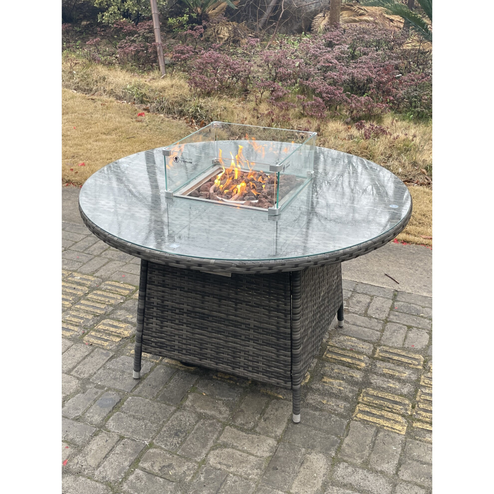 Fimous Rattan Gas Fire Pit Dining Round Table Garden Furniture?Table+Cover)