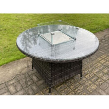 Fimous Rattan Gas Fire Pit Dining Round Table Gas Heater Burner Garden Furniture