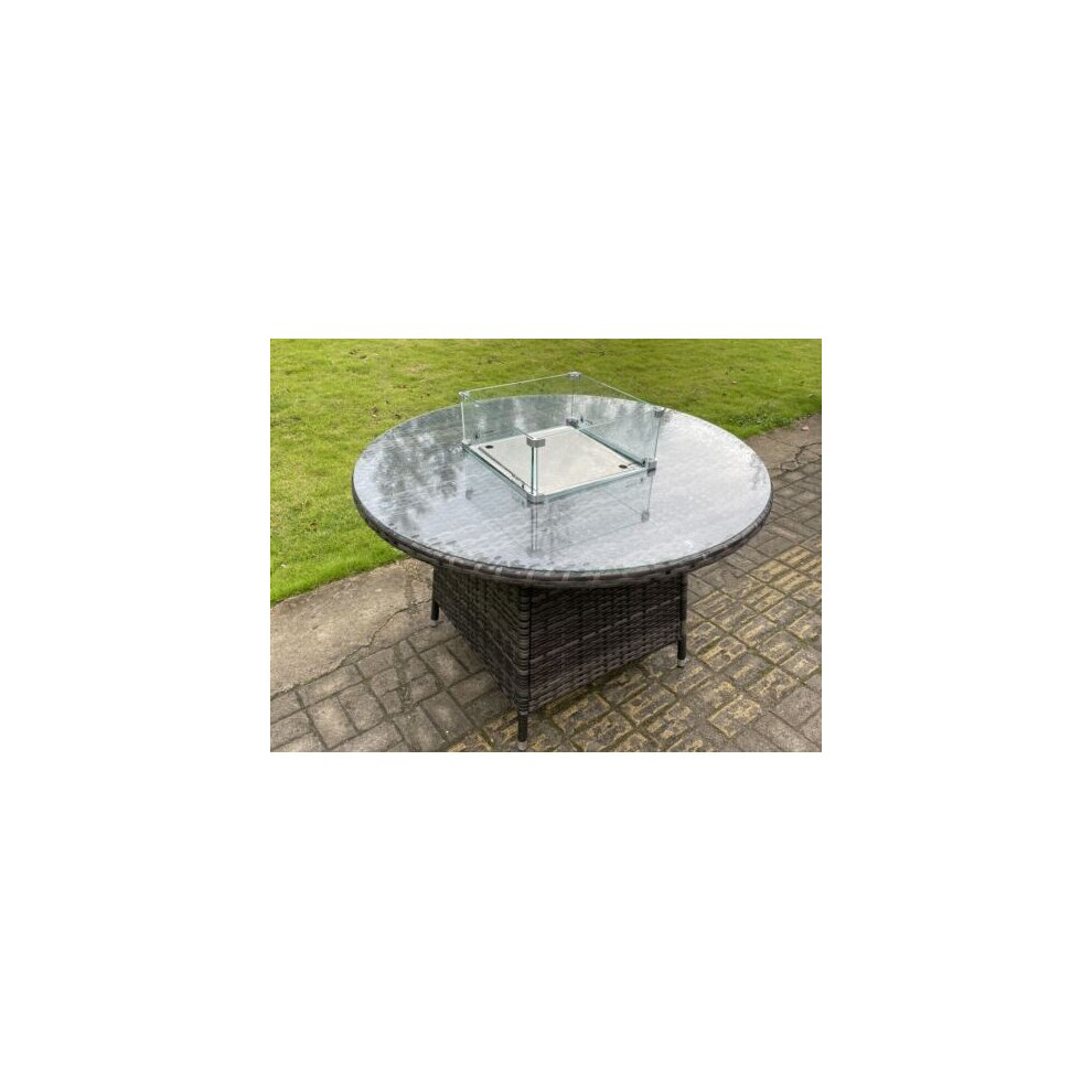 Fimous Rattan Gas Fire Pit Dining Round Table Gas Heater Burner Garden Furniture