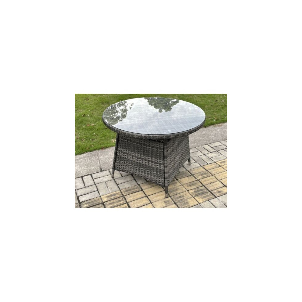 Fimous Outdoor Pe Rattan Round Dining Table Garden Furniture Accessory With Tempered Glass