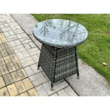 Fimous Small Round Outdoor Rattan Dining Table Garden Furniture Accessory Tempered Glass