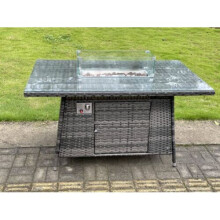 Fimous Outdoor Rattan Gas Fire Pit Dining Oblong Table Gas Heater Burner Garden Furniture