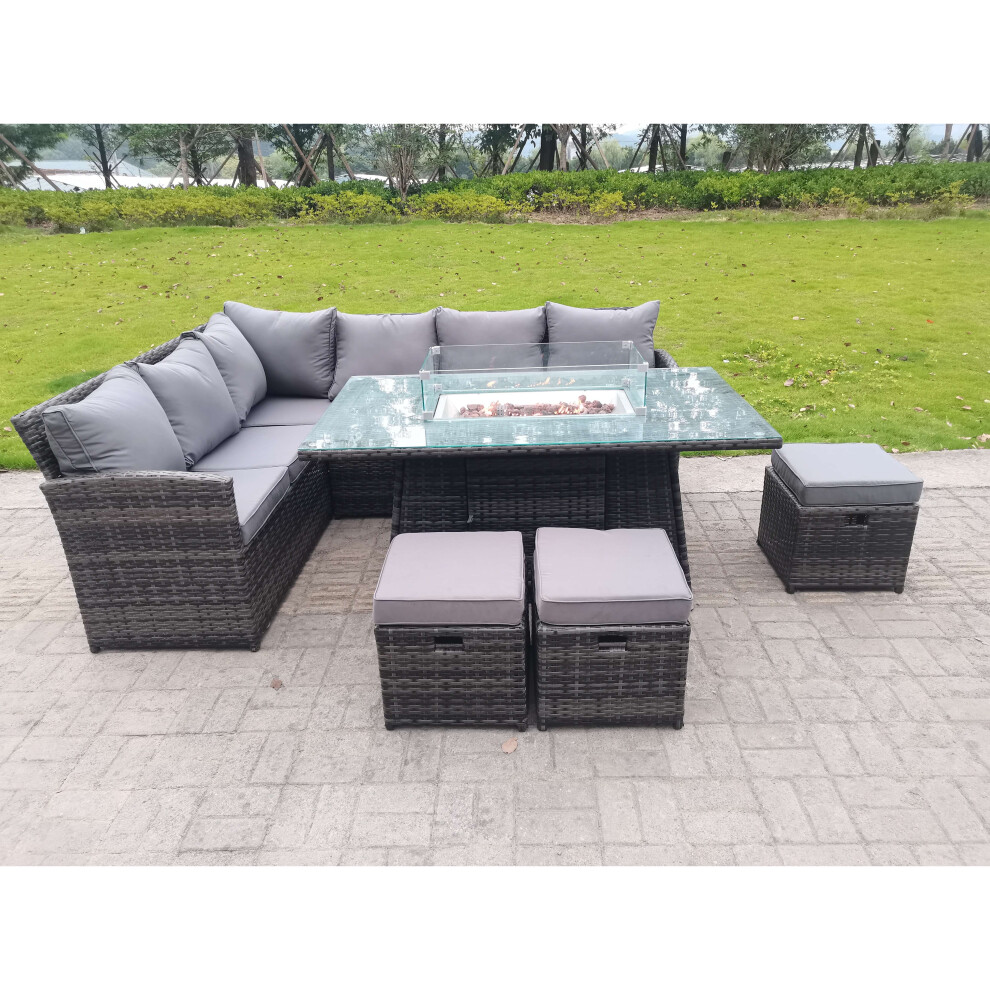 Fimous Outdoor Garden Furniture Rectangular Dining Table Chair Set - Dark Grey Mixed - Image 3