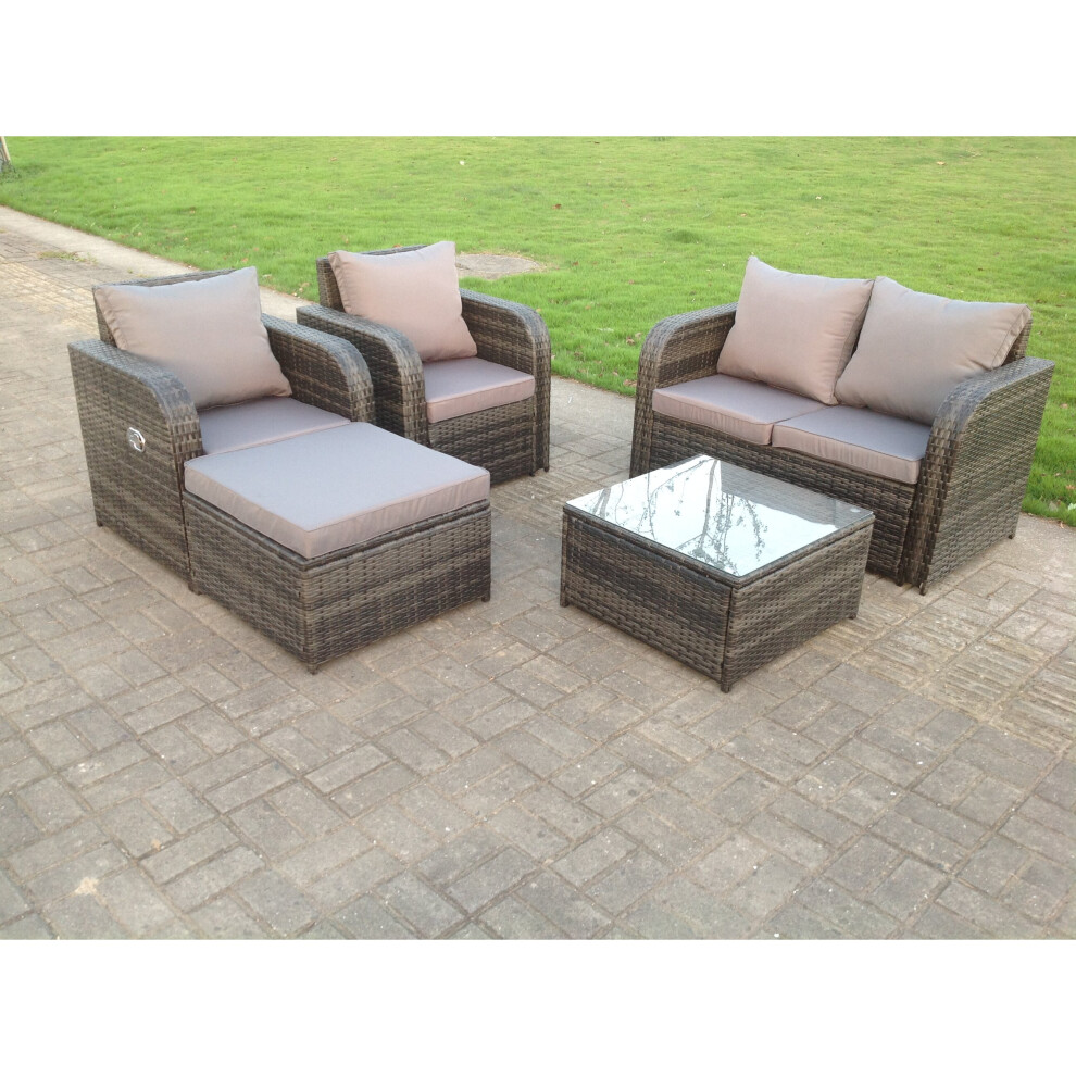 Fimous 5 Seater Pe Wicker Rattan Garden Furniture Loveseat Reclining Sofa Grey