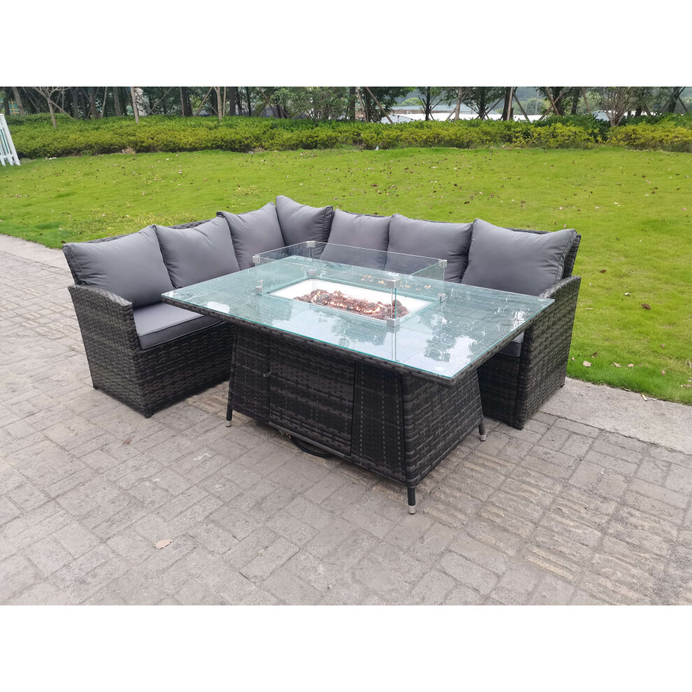 Outdoor Lounge Rattan Corner Sofa Set Garden Furniture Rectangular Dining Table Chair Dark Grey