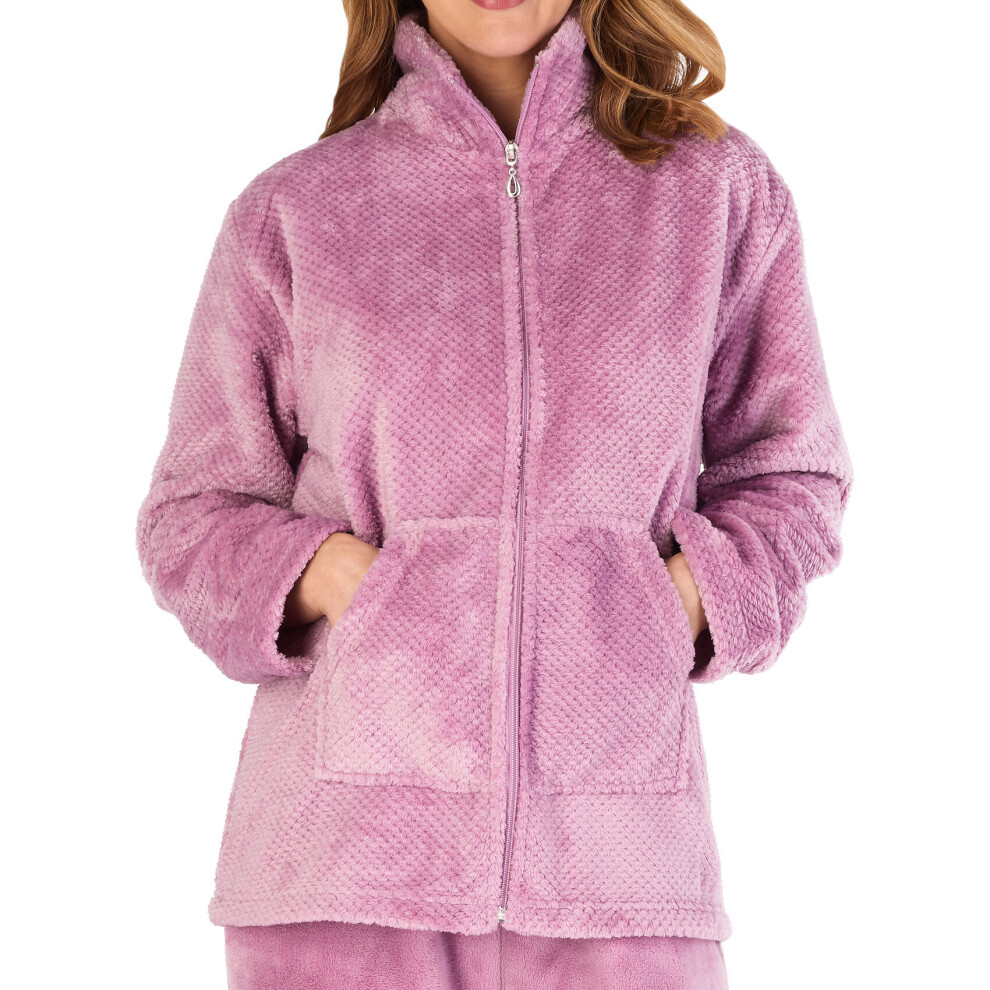 (Heather - Bed Jacket, XXXL - UK 28/30) Slenderella Ladies Fleece Pyjamas Zip Up Waffle Top & Plain Bottoms