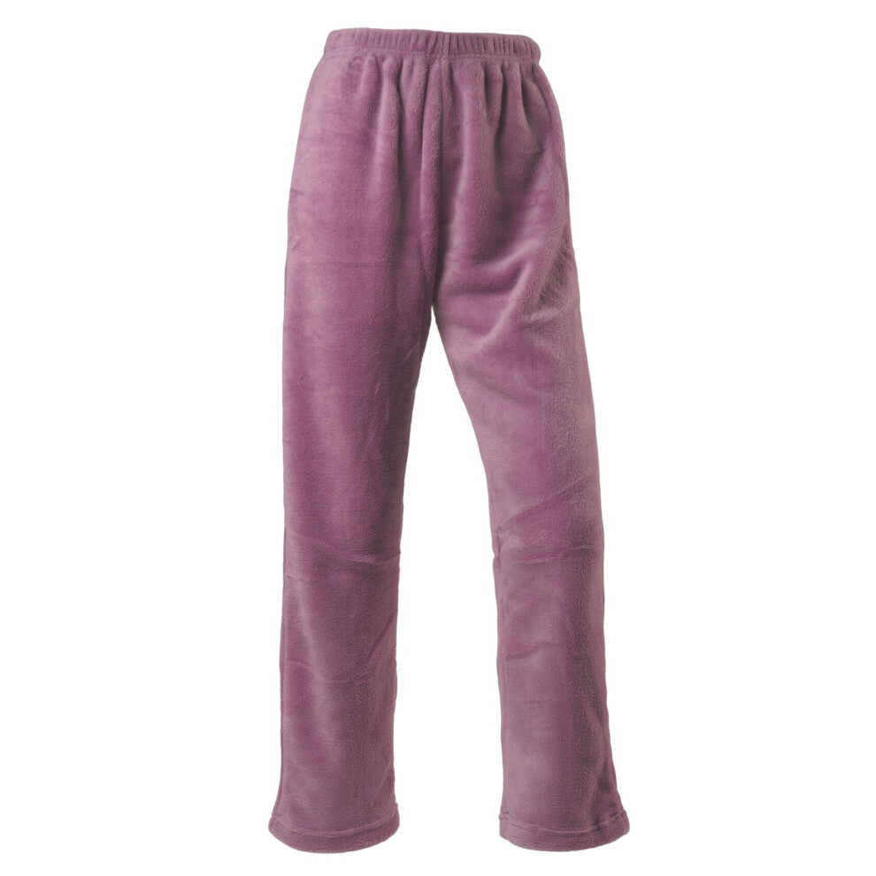 (Heather - Lounge Pants, Medium - UK 12/14) Slenderella Ladies Fleece Pyjamas Zip Up Waffle Top & Plain Bottoms