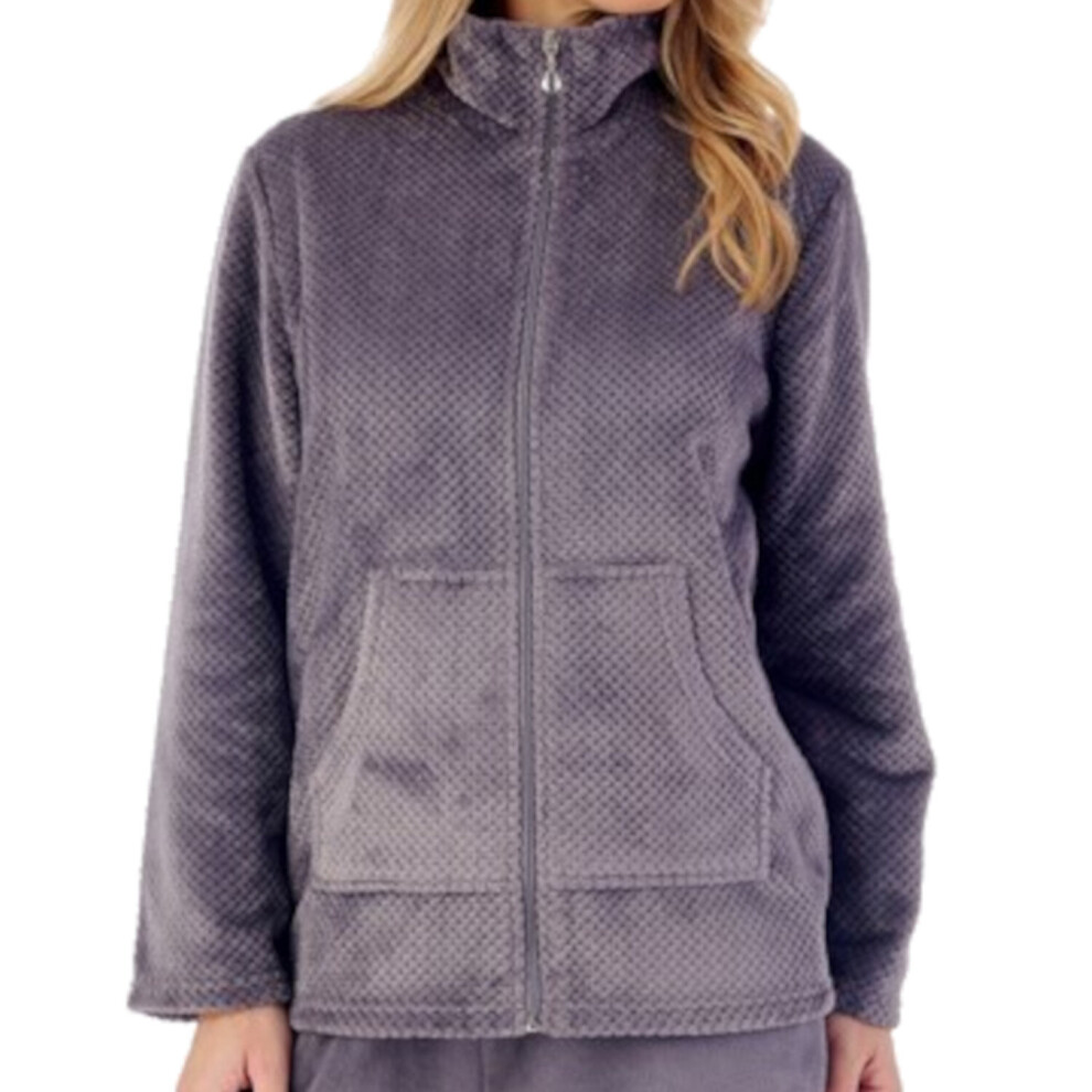 (Grey - Bed Jacket, Small - UK 10/12) Slenderella Ladies Fleece Pyjamas Zip Up Waffle Top & Plain Bottoms