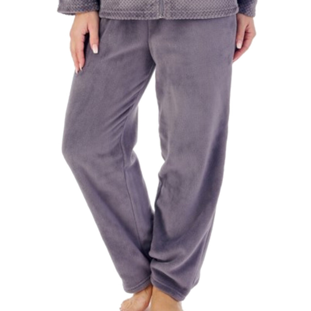 (Grey - Lounge Pants, Small - UK 10/12) Slenderella Ladies Fleece Pyjamas Zip Up Waffle Top & Plain Bottoms